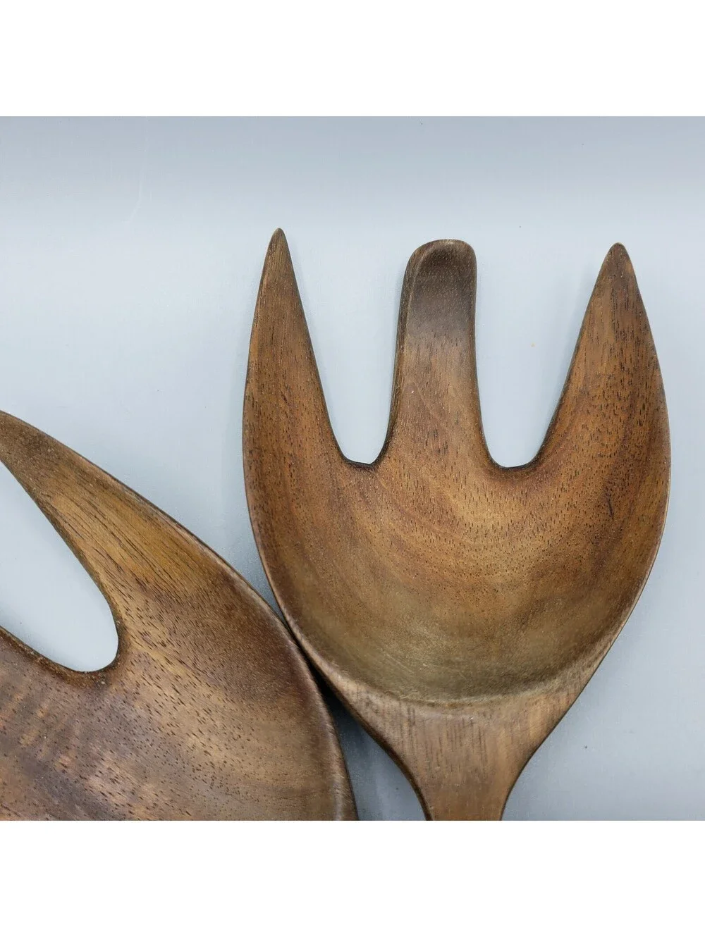 MCM Wood Fork Salad Serving Utensils Carved Wide Scoop Made in Haiti Set of 2